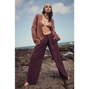 Free People Free-est Wide Leg Sarong Wrap Pants in Fudge Brown, Size Large